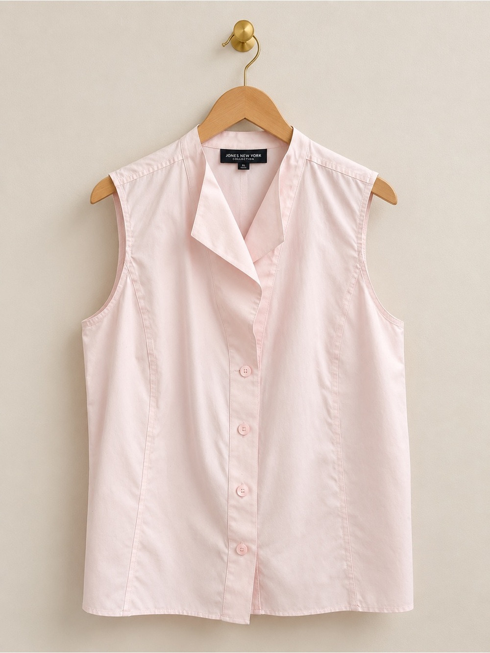 Jones New York Collection Woman 16W Pink Sleeveless Cotton Button Front Blouse